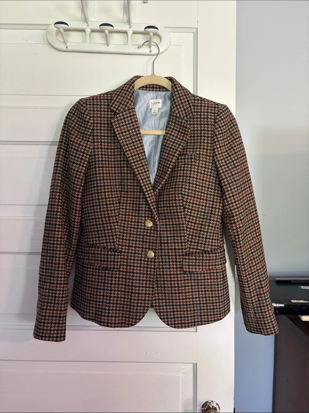 J. Crew Brown and Black Houndstooth Wool-Blend Blazer